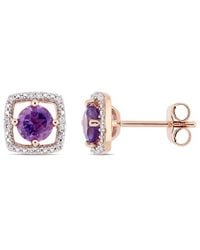 Rina Limor - 10k Rose Gold 0.15 Ct. Tw. Diamond & Amethyst Square Studs - Lyst