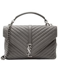 Saint Laurent - Grey Matelasse Calfskin Monogram College Large Shoulder Bag (authentic Pre-loved) - Lyst