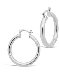Sterling Forever - Rhodium Plated Chunky Tube Hoops - Lyst