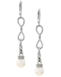 Pearls - 0.03 Ct. Tw. Diamond 6.7Mm Pearl Drop Earrings - Lyst