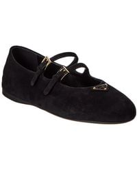 Prada Logo Satin Ballerina Flat in Red | Lyst