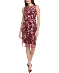 Adrianna Papell - Floral Sequin Embroidery Midi Sheath Dress - Lyst
