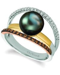Le Vian - Chocolatier 14k Tri Color Gold 0.45 Ct. Tw. Diamond 9-10mm Pearl Ring - Lyst