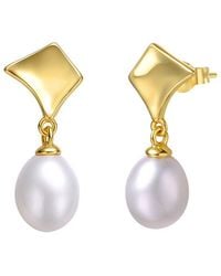 Genevive Jewelry - 14k Over Silver 7.5mm Pearl Dangle Earrings - Lyst