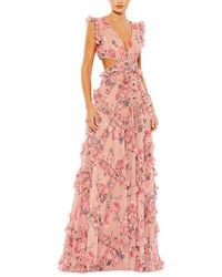 Mac Duggal - Ruffled Cut Out Cap Sleeve V Neck Gown - Lyst