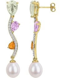 Rina Limor - Plated 6.56 Ct. Tw. Gemstone & 9-9.5Mm Pearl Earrings - Lyst