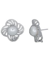 Belpearl - 12Mm Pearl Cz Post & Clip Earrings - Lyst