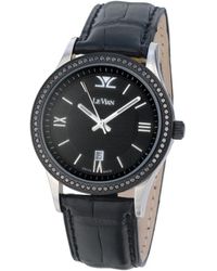 Le Vian - Le Vian Time Leather Black Diamond Watch - Lyst