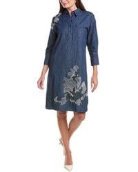 Teri Jon - Denim Beaded Trim Tunic Dress - Lyst