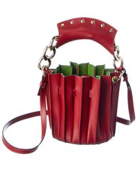 Sara Battaglia Plisse Mini Leather Bucket Bag - Red