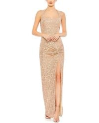 Mac Duggal - Sequined Halter Strap Low Side Knot Gown - Lyst