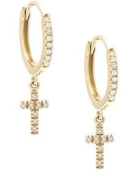 Diamond Select Cuts - 14k 0.12 Ct. Tw. Diamond Cross Mini Hoops - Lyst
