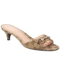 Gucci - Horsebit Canvas & Leather Sandal - Lyst