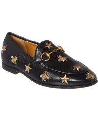 Gucci Jordaan Bees & Stars Embroidered Leather Loafer - Black