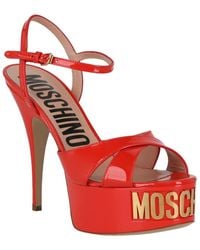 Moschino - Logo Plaque Leather Platform Sandal - Lyst