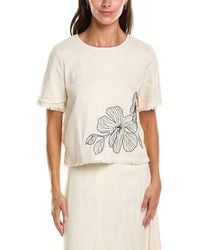 Vince Camuto - Embroidered Linen-Blend Blouse - Lyst