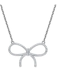 Genevive Jewelry - Silver Cz Bow Necklace - Lyst
