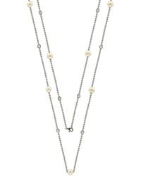 Suzy Levian - Silver 3.90 Ct. Tw. Sapphire & 7-7.5mm Pearl 46in Station Necklace - Lyst