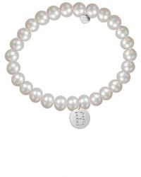 Jane Basch - Silver Diamond & 6mm Pearl Initial Stretch Bracelet (a-z) - Lyst