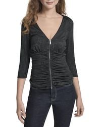 DKNY - 3/4 Sleeve Zip Front Top - Lyst