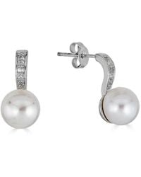 Belpearl - Silver White Topaz 8.5mm Freshwater Pearl Earrings - Lyst