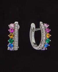 Italian Gold Over Silver - 18K 1.12 Ct. Tw. Diamond Huggie Earrings - Lyst
