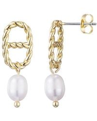 Adornia - 14K Plated 6-8Mm Pearl Mariner Link Drop Earrings - Lyst