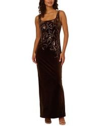 Adrianna Papell - Stretch Velvet Beaded Long Gown - Lyst