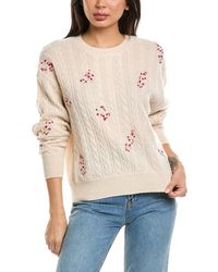 Brodie Cashmere - Flower Cable Crewneck 100% Cashmere Sweater - Lyst