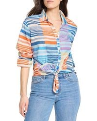 NIC+ZOE - Petite Sunset Stripe Boyfriend Shirt - Lyst