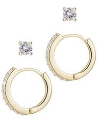 Adornia - 14K Plated Huggie & Solitaire Stud Earring Set - Lyst