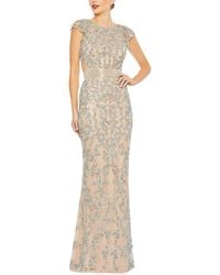 Mac Duggal - Beaded Mesh Cap Sleeve High Neck Column Gown - Lyst