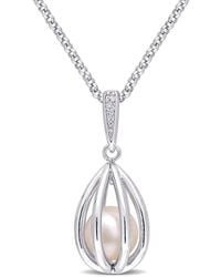 Rina Limor - Silver 0.01 Ct. Tw. Diamond 8-8.5mm Pearl Necklace - Lyst