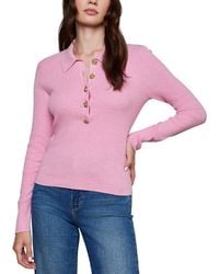 L'Agence - Sterling Jewel Button Collar Silk-Blend Sweater - Lyst