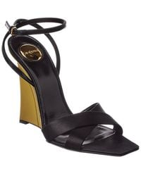 Saint Laurent - Lucienne 110 Satin Wedge Sandal - Lyst