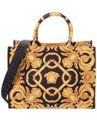 Versace - Large Printed Canvas & Leather Tote - Lyst