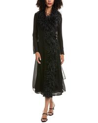 Prada - Feather Trimmed Silk Crepon Wrap Dress - Lyst
