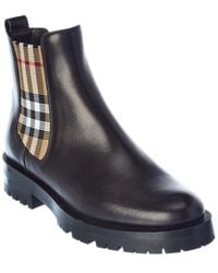 Burberry Vintage Check Detail Leather Chelsea Boots in Oxblood 