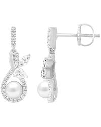 Ethos Creations - Brilliant Bloom 14K 0.75 Ct. Tw. Lab-Grown Diamond & 5.5Mm Pearl Earrings - Lyst