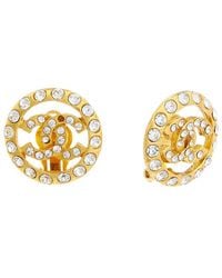 Chanel - Tone Cc Rhinestone Clip-On Studs (Authentic Pre-Owned) - Lyst