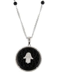Gemstones - Silver 0.11 Ct. Tw. Diamond & Black Agate Hamsa Necklace - Lyst