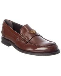 Prada - Logo Brushed Leather Loafer - Lyst