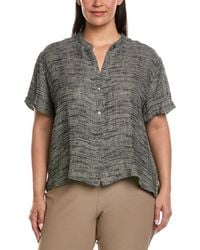 Eileen Fisher - Plus Mandarin Collar Linen-Blend Shirt - Lyst