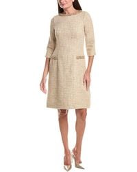Teri Jon - Metallic Boucle Elbow Sleeve Jewel Trim Dress - Lyst