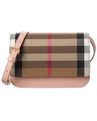 Burberry - Check Cotton & Leather Shoulder Bag - Lyst