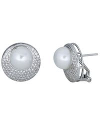 Belpearl - 11-12Mm Pearl Cz Post & Clip Earrings - Lyst