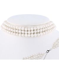 Splendid Rhodium Plated Silver 5-6mm Freshwater Pearl Choker Necklace - White