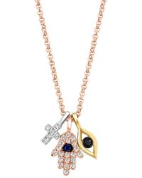 Effy 14k Tri-tone 0.13 Ct. Tw. Diamond & Sapphire Necklace - Metallic