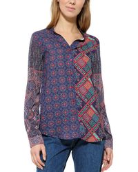 Desigual Long Sleeves Button Down Embroidered Shir - Blue