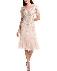 Adrianna Papell - Bead Mesh Midi Godet Dress - Lyst